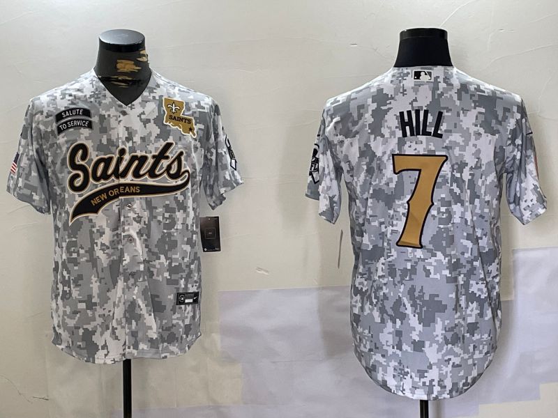 Men New Orleans Saints 7 Hill Nike Arctic Camo 2024 Salute to Service Limited NFL Jersey style 8